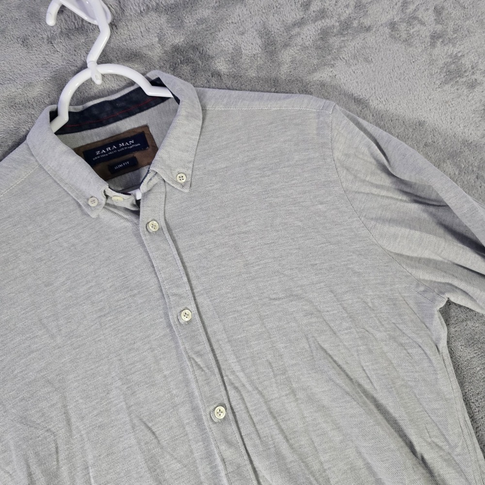 Zara Man Slim Fit Button Down Shirt Elbow‎ Patch Long Sleeve Casual M